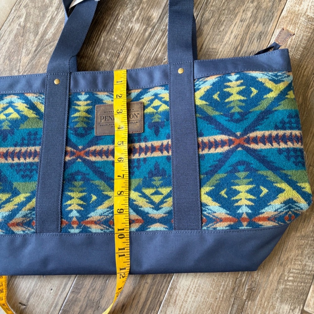 Pendleton Diamond Desert Zip Tote Bag Blue Geometric Wool‎ Canvas Aztec western - Picture 7 of 8